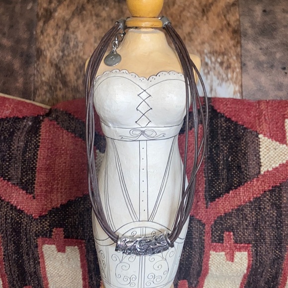 Ralph Lauren leather adjustable choker—silver rondelle pendant - Picture 2 of 4